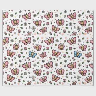 Papel De Presente Padrão Floral Borboleta Fofa Kawaii Sem Costura