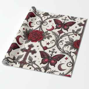 Papel De Presente Padrão Floral Borboleta Gótica (1)