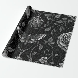Papel De Presente Padrão Floral Borboleta Gótica (3)