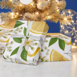 Papel De Presente Padrão Floral Botânico e Limão Prensado Realista