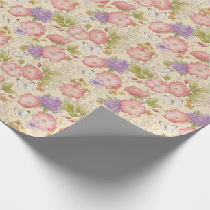 Papel De Presente Padrão Floral Botânico Rosa