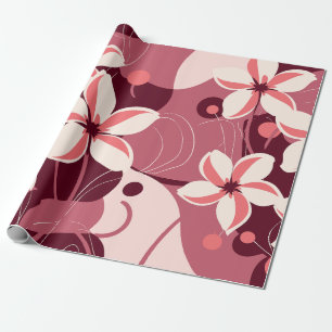 Papel De Presente Padrão Floral Branco Creme e Rosa Pêssego