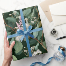 Padrão Floral Branco de Eucalipto Verde Botânico