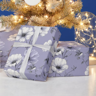 Papel De Presente Padrão Floral Branco de Flor de Lavanda Suave