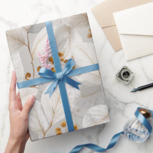 Papel De Presente Padrão Floral Branco de Folha Florestal Botânica