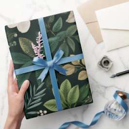 Papel De Presente Padrão Floral Branco de Folha Florestal Botânica