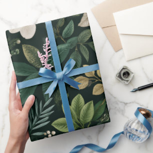 Papel De Presente Padrão Floral Branco de Folha Florestal Botânica