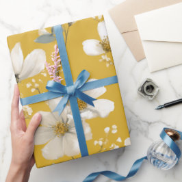 Papel De Presente Padrão Floral Branco Flor Amarela Macia Moderna