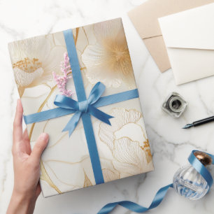 Papel De Presente Padrão Floral Branco Flor de Ouro Macio Elegante