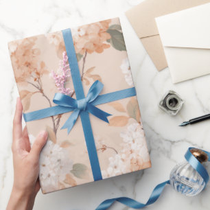 Papel De Presente Padrão Floral Branco Flor de Pêssego Macio Românti