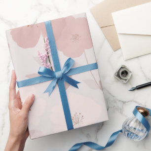 Papel De Presente Padrão Floral Branco Flor de Rosa Pálido Minimalis