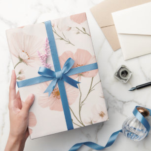 Papel De Presente Padrão Floral Branco Flor Minima Rosa Pálido