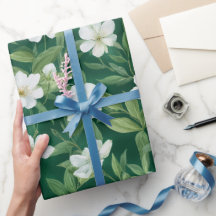 Padrão Floral Branco Folha Verde Aquarela