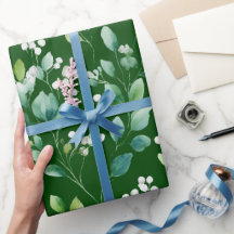 Padrão Floral Branco Folha Verde Aquarela