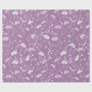 Papel De Presente Padrão Floral Branco Lavanda Roxa Suave
