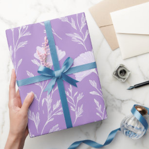 Papel De Presente Padrão Floral Branco Lavanda Roxa Suave