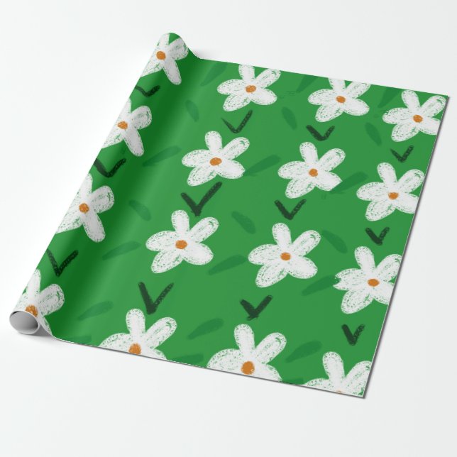 Papel De Presente Padrão Floral Branco Padrão Flor Aest (Desenrolado)