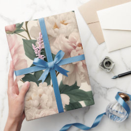 Papel De Presente Padrão Floral Branco Peônia Rubor Feminino