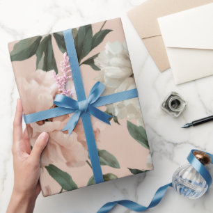 Papel De Presente Padrão Floral Branco Peônia Rubor Feminino