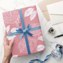 Papel De Presente Padrão Floral Branco Rosa Rosa Desenhada à Mão