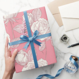 Papel De Presente Padrão Floral Branco Rosa Rosa Desenhada à Mão