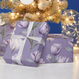 Papel De Presente Padrão Floral Branco Tulipa Lavanda Moderna