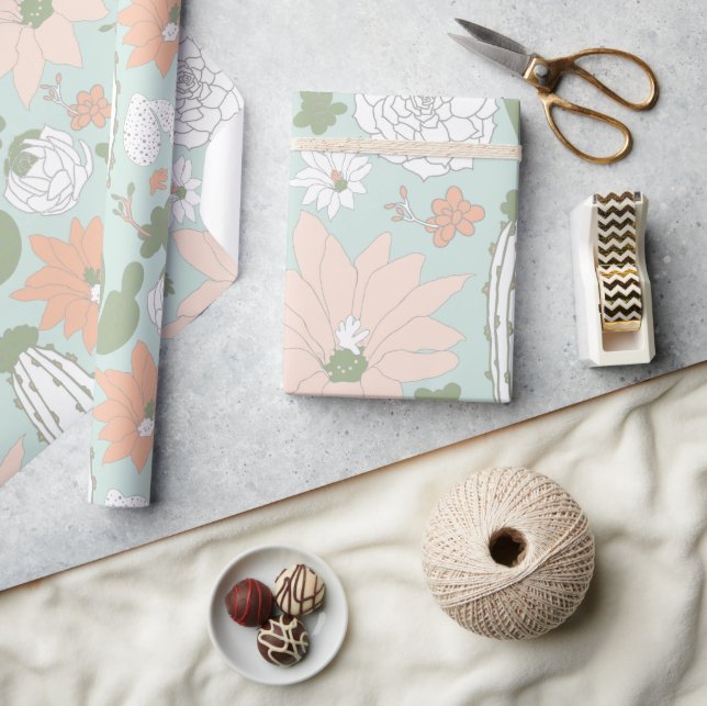 Papel De Presente Padrão Floral Caprichoso de Cactus (Artesanato)