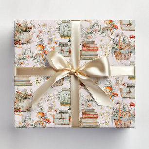 Papel De Presente Padrão Floral Caprichoso de Cogumelo de Livro Cott