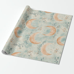 Papel De Presente Padrão Floral Celestial Boho Lua (8)