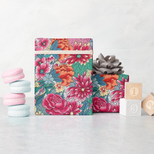 Papel De Presente Padrão Floral Chinês Colorido (Chá de bebê)