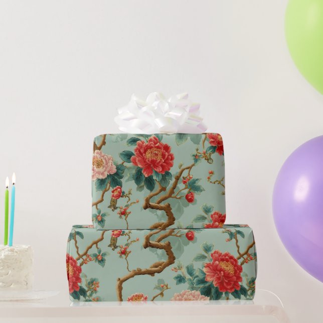 Papel De Presente Padrão Floral Chinoiserie (Presentes para festas)