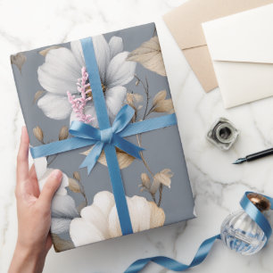 Papel De Presente Padrão Floral Cinza Flor Neutro Chic