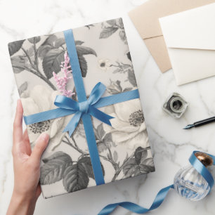 Papel De Presente Padrão Floral Cinza Rosa Marfim Vintage