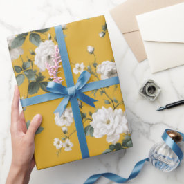 Papel De Presente Padrão Floral Clássico Amarelo Rosa Branco