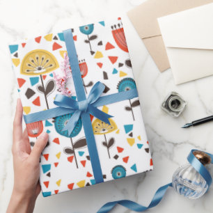 Papel De Presente Padrão Floral Colorido do meio século