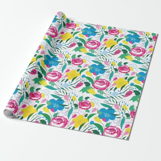 Papel De Presente Padrão floral com buquê colorido. (Desenrolado)