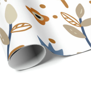 Papel De Presente Padrão floral com flores azuis e laranja