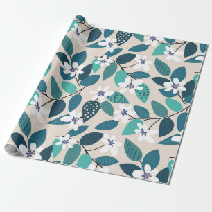 Papel De Presente Padrão floral contínuo ventilado. Belo branco