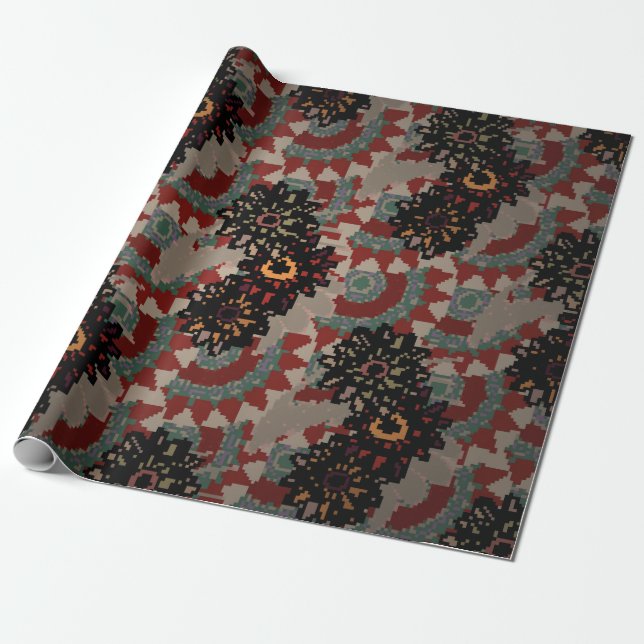 Papel De Presente Padrão floral contínuo ventilado. Vermelho, bege e (Desenrolado)