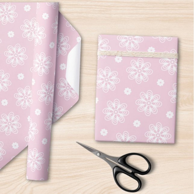 Papel De Presente Padrão Floral Cor-De-Rosa E Branco (Criador carregado)