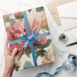 Papel De Presente Padrão Floral Creme Peônia Bege Vintage