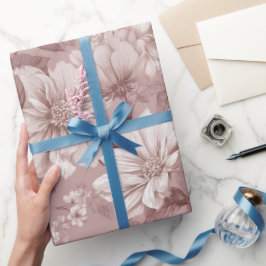 Papel De Presente Padrão Floral Creme Rosa Empoeirado Vintage