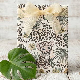 Papel De Presente Padrão Floral da Selva de Leopardo Safari Kids