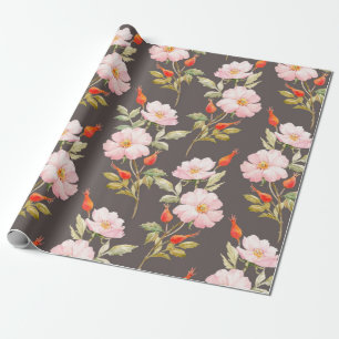 Papel De Presente Padrão floral de aquarela de rosa de cão e de berç