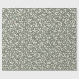 Papel De Presente Padrão Floral de Aquarela Romântica em Verde Sage
