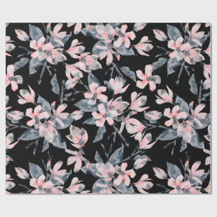 Papel De Presente Padrão Floral de Aquarela Rosa e Cinza