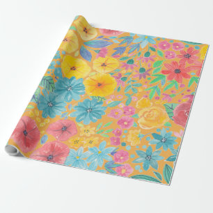 Papel De Presente Padrão floral de aquarelas em amarelo