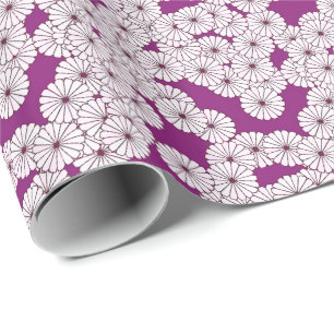 Papel De Presente Padrão floral de Art Deco - branco sobre roxo