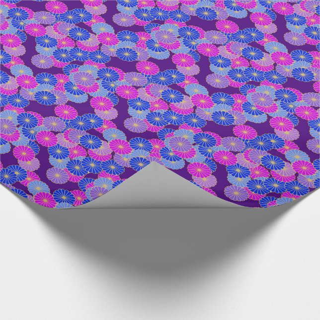 Papel De Presente Padrão floral de Art Deco - violeta, azul e roxo (Ponta)