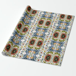 Papel De Presente Padrão floral de arte popular estoniana multicolor
